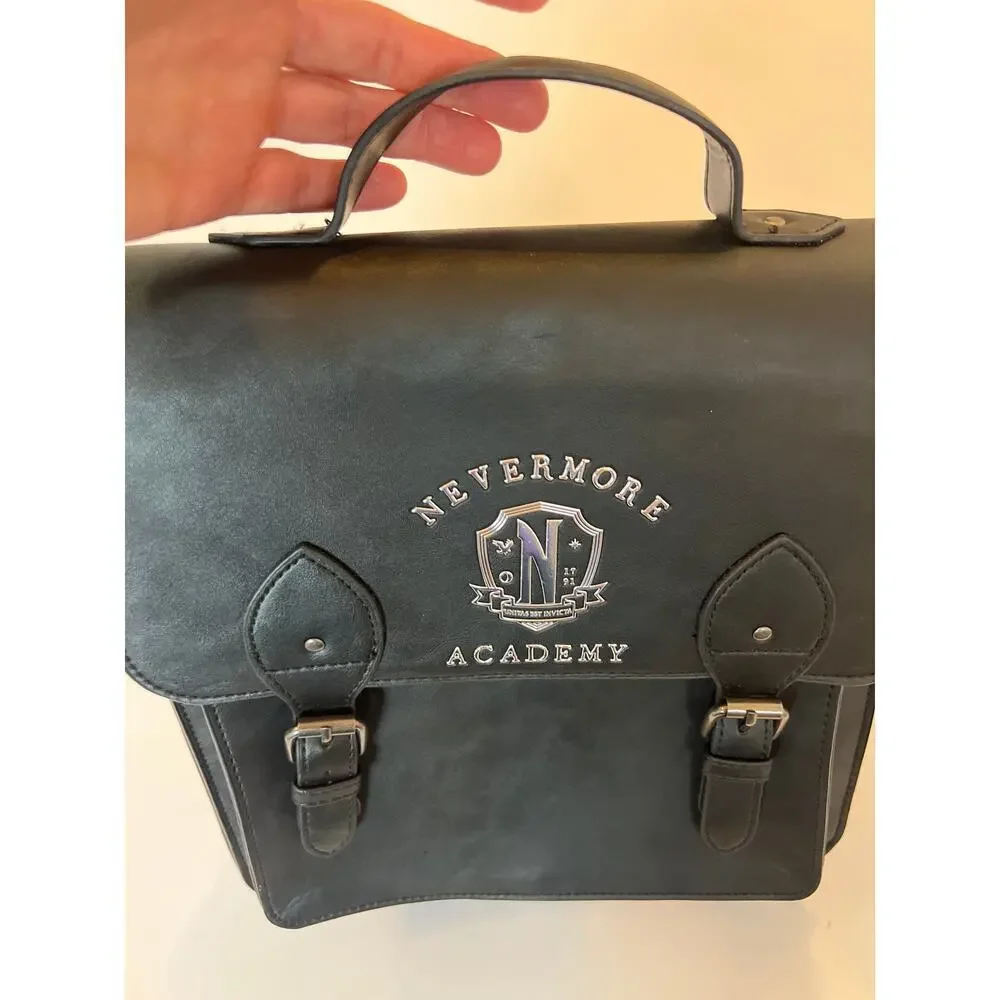Wednesday Addams TV Series Solid Nevermore Logo  Black Backpack Bag